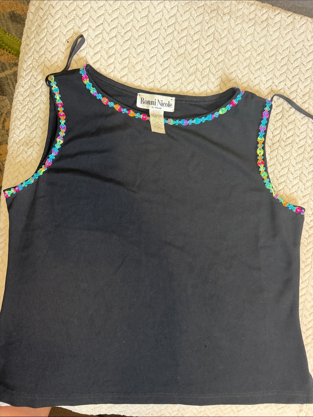 Ronni Nicole Black Tank with Colorful Floral Trim